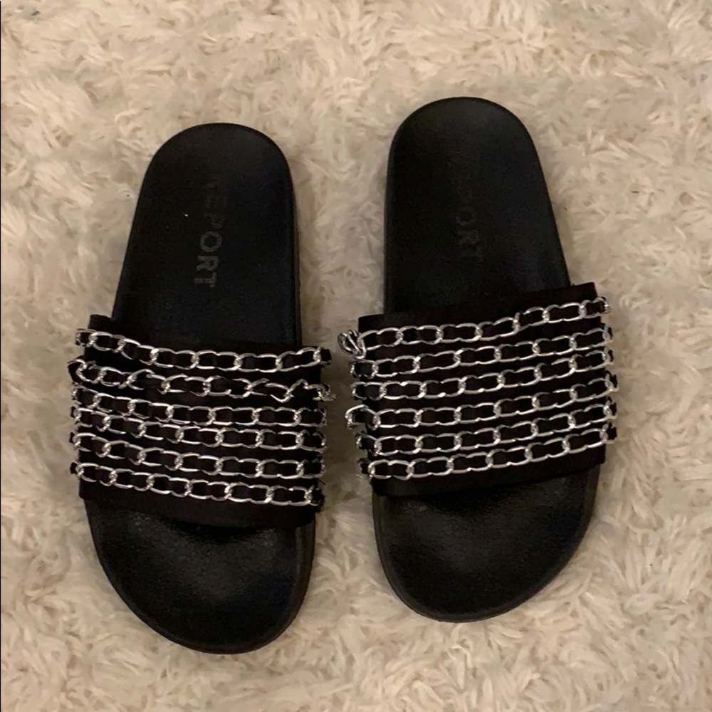 Black slides with silver detail